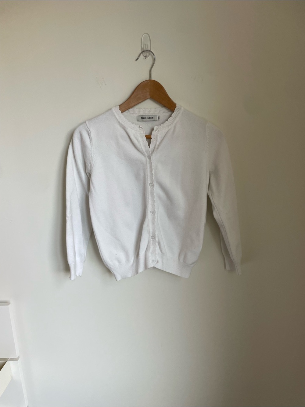 Grace Karin White Scalloped Edge Button-Front Women’s Cardigan
